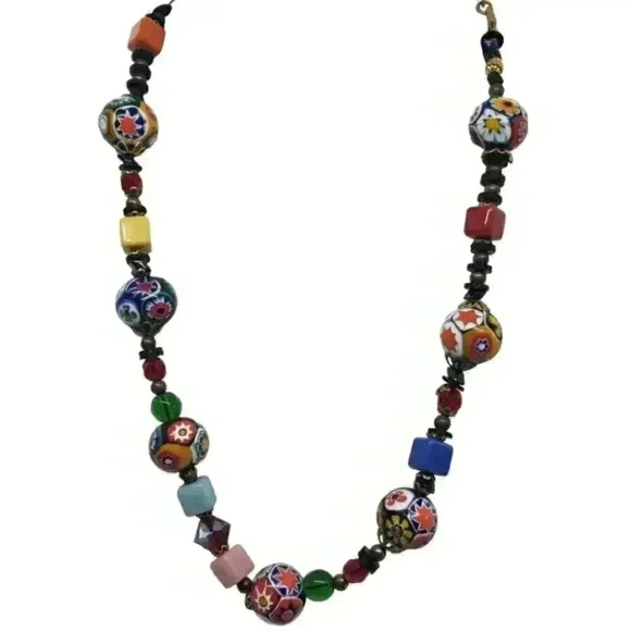 Vintage Murano Italy Millefiori Glass Bead Art Glass Necklace Venetian Restrung - Picture 2 of 9